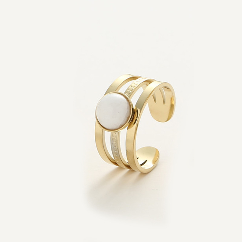 Light luxury colorful natural stone three-layer ring high-end personality simple versatile wide version movable ring