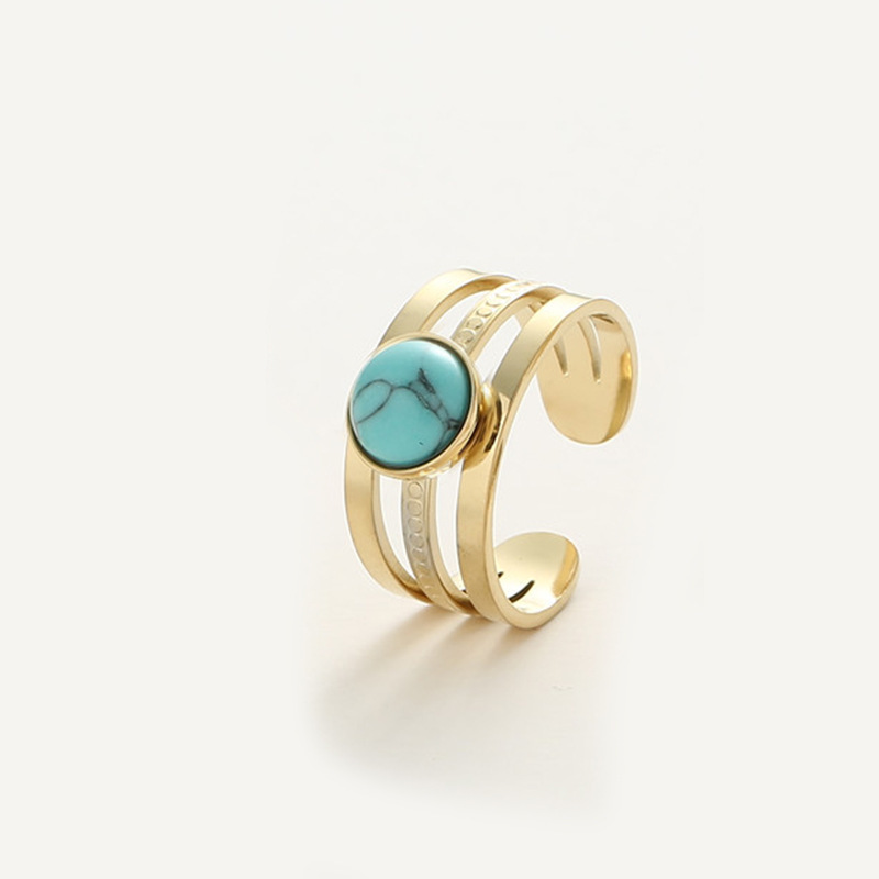 Light luxury colorful natural stone three-layer ring high-end personality simple versatile wide version movable ring