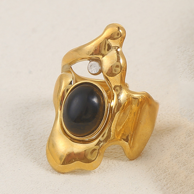 Personalized irregular natural stone ring stainless steel design high-grade adjustable ring
