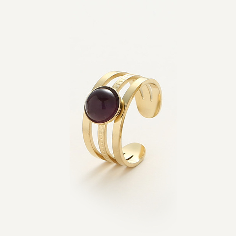 Light luxury colorful natural stone three-layer ring high-end personality simple versatile wide version movable ring