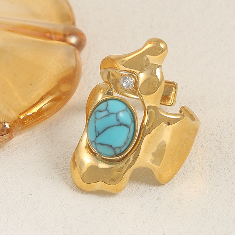 Personalized irregular natural stone ring stainless steel design high-grade adjustable ring