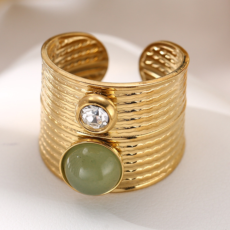 French retro natural stone wide open ring titanium steel non-fading jewelry