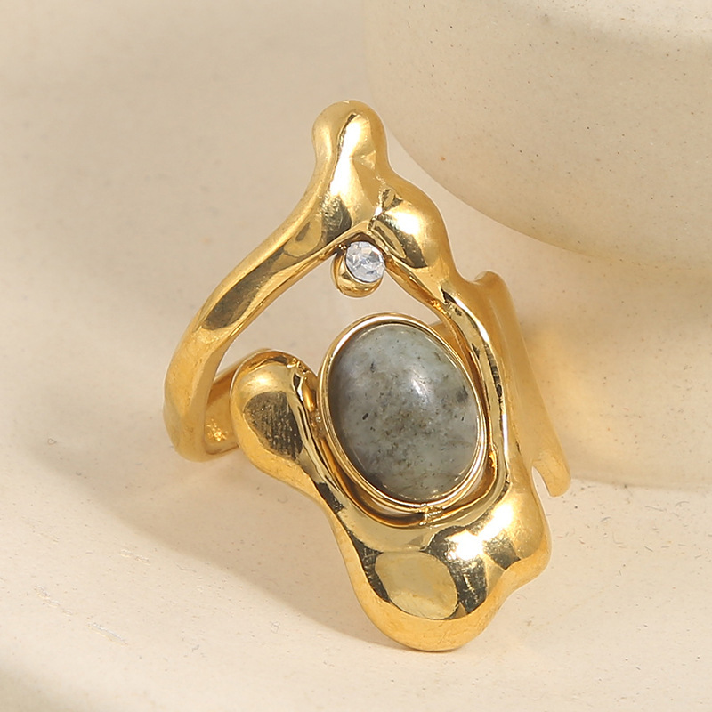 Personalized irregular natural stone ring stainless steel design high-grade adjustable ring