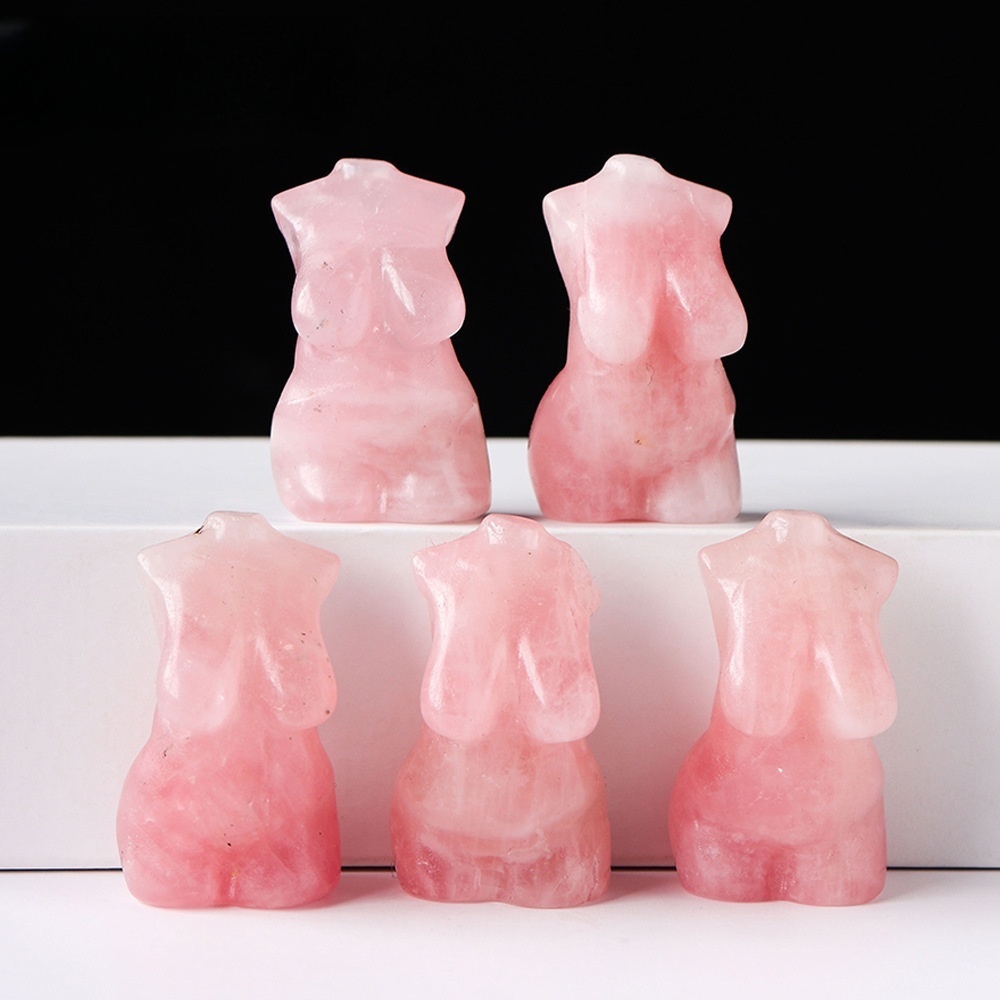 Natural Rose Quartz Torso Plump Fat Nude Female Model Carved Crystal Ornaments