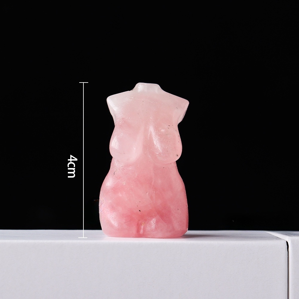 Natural Rose Quartz Torso Plump Fat Nude Female Model Carved Crystal Ornaments