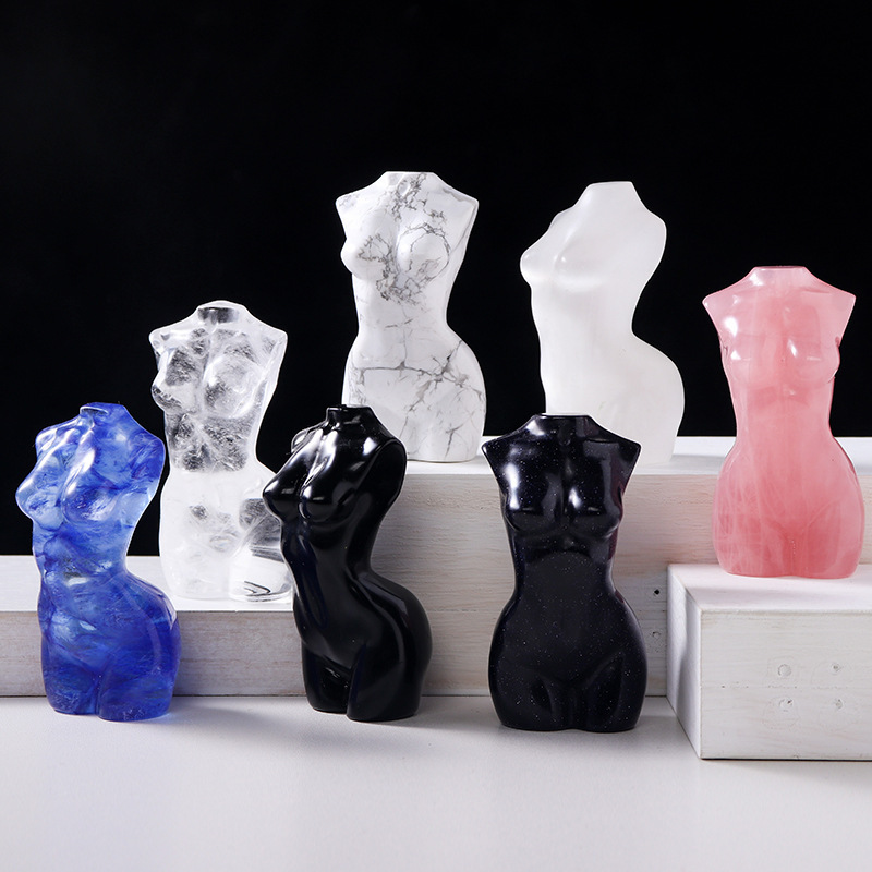 Natural crystal female model torso carving crystal rough stone polishing