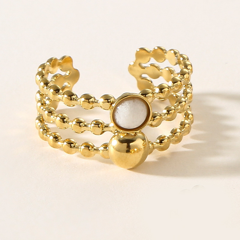 Stainless steel multi-layer natural stone ring personality beads temperament does not fade