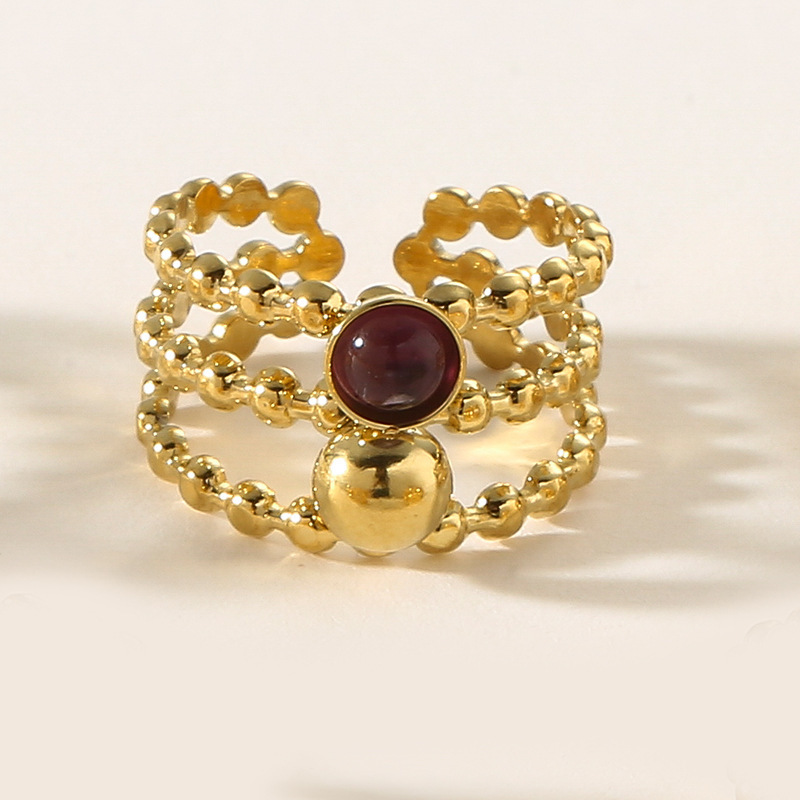 Stainless steel multi-layer natural stone ring personality beads temperament does not fade