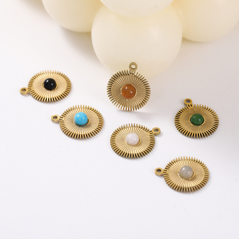 Stainless steel 18k gold disc necklace pendant pendant natural stone handmade DIY jewelry accessories