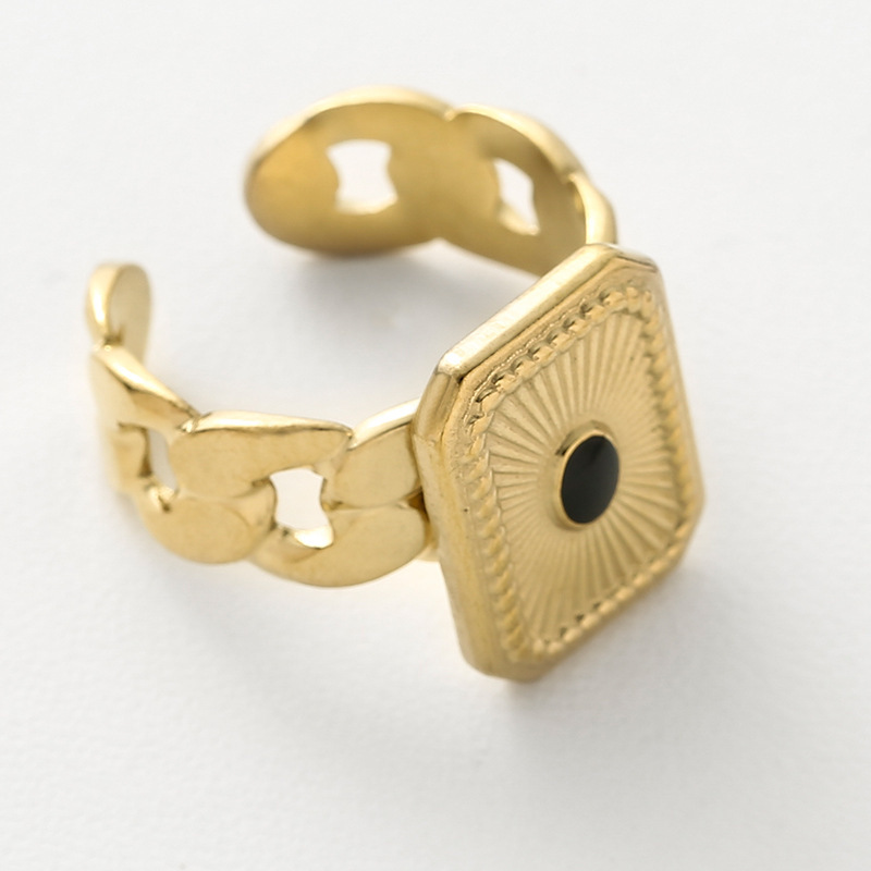French retro leaf pattern natural stone open ring unique fashion stainless steel versatile ring