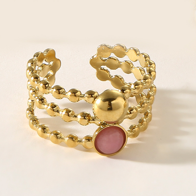 Stainless steel multi-layer natural stone ring personality beads temperament does not fade