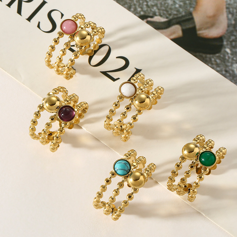 Stainless steel multi-layer natural stone ring personality beads temperament does not fade