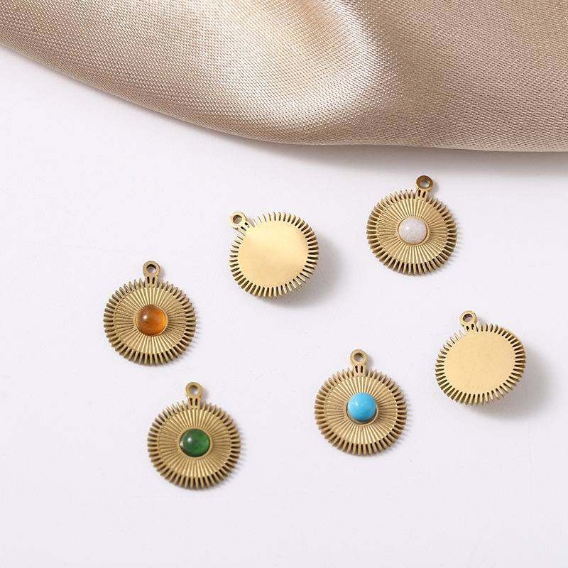Stainless steel 18k gold disc necklace pendant pendant natural stone handmade DIY jewelry accessories