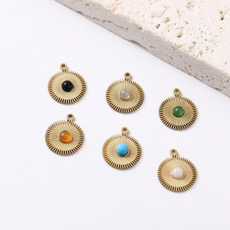 Stainless steel 18k gold disc necklace pendant pendant natural stone handmade DIY jewelry accessories