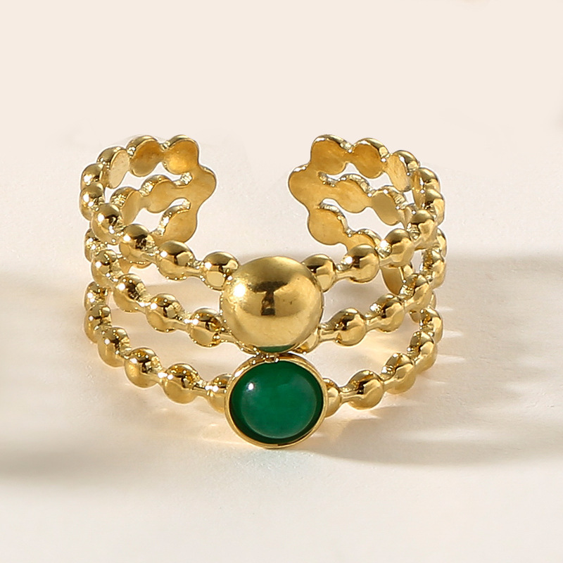 Stainless steel multi-layer natural stone ring personality beads temperament does not fade