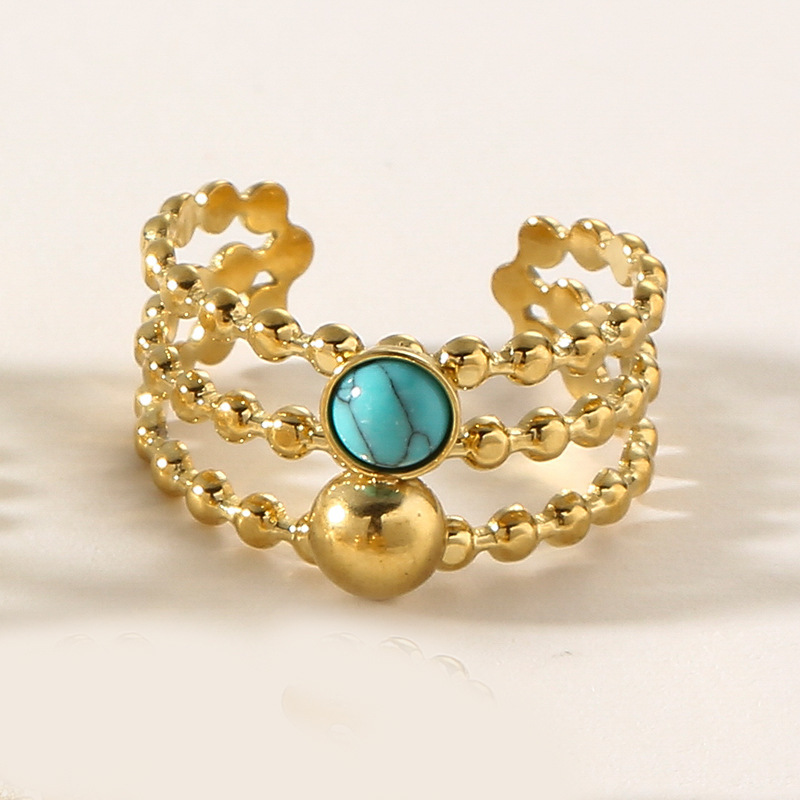 Stainless steel multi-layer natural stone ring personality beads temperament does not fade