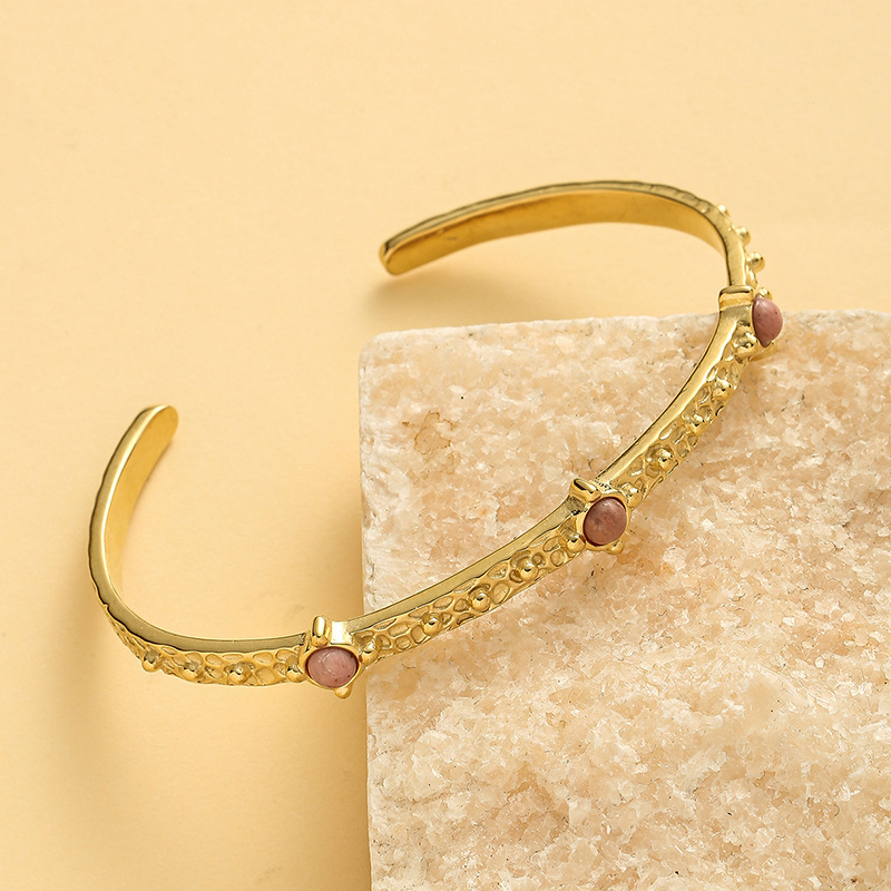 Stainless steel bracelet with natural stone Retro thin light luxury C-shaped titanium steel bracelet