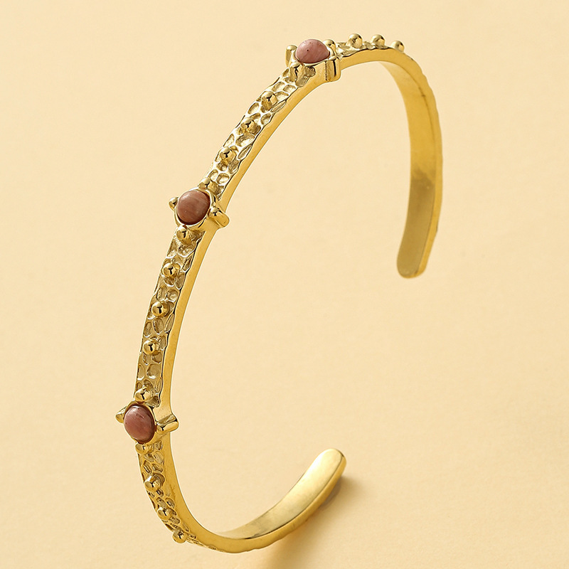 Stainless steel bracelet with natural stone Retro thin light luxury C-shaped titanium steel bracelet