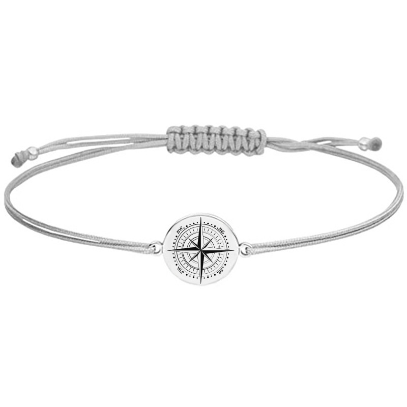 Men's Compass Bracelet Grey Rope Braided Stainless Steel Compass Bracelet