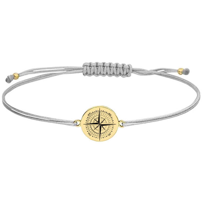 Men's Compass Bracelet Grey Rope Braided Stainless Steel Compass Bracelet