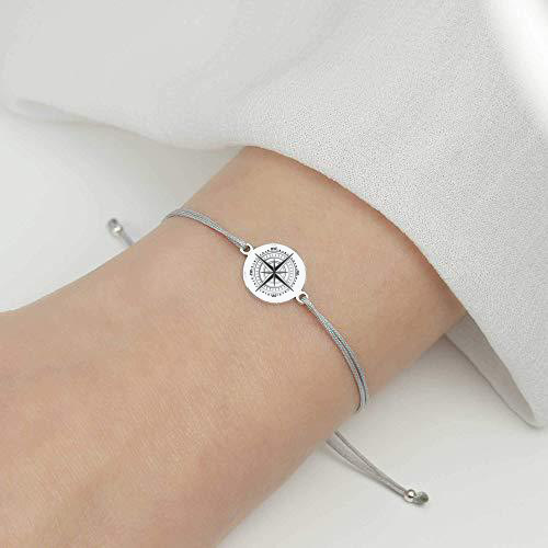 Men's Compass Bracelet Grey Rope Braided Stainless Steel Compass Bracelet