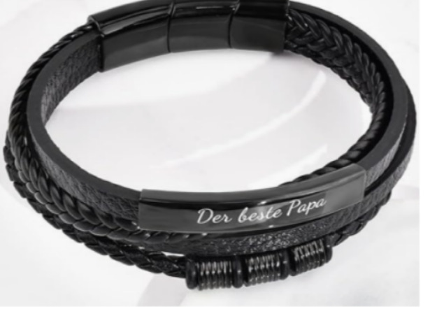 Men's Leather Bracelet Black Bend Magnetic Clasp Handmade Braided Stainless Steel Leather Bracelet