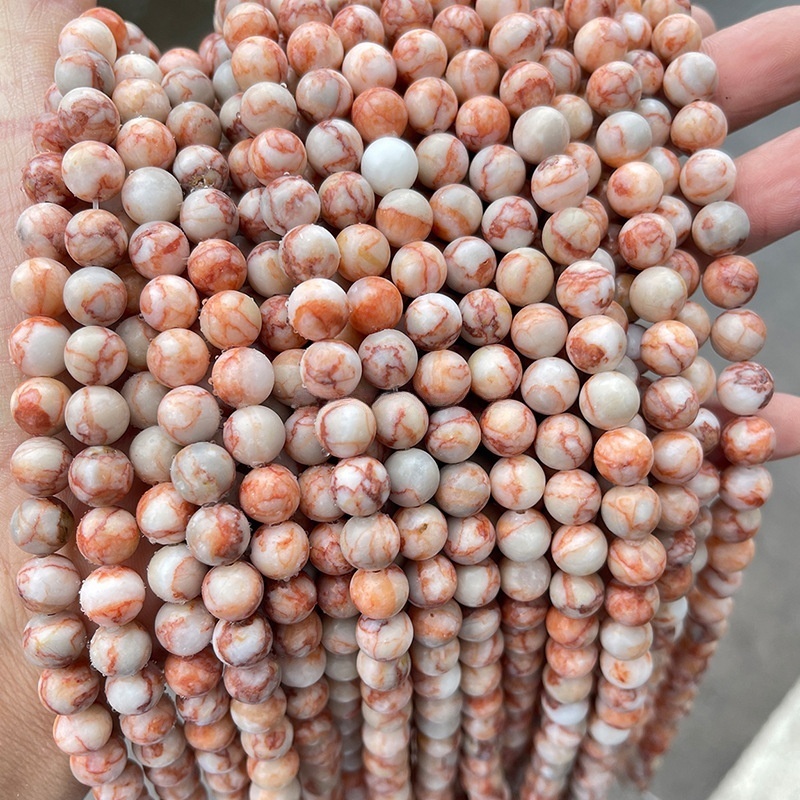 Natural pink grid stone loose beads round beads diy jewelry accessories