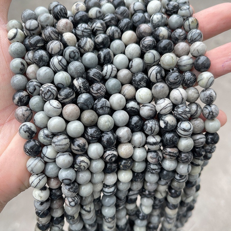 Natural pink grid stone loose beads round beads diy jewelry accessories