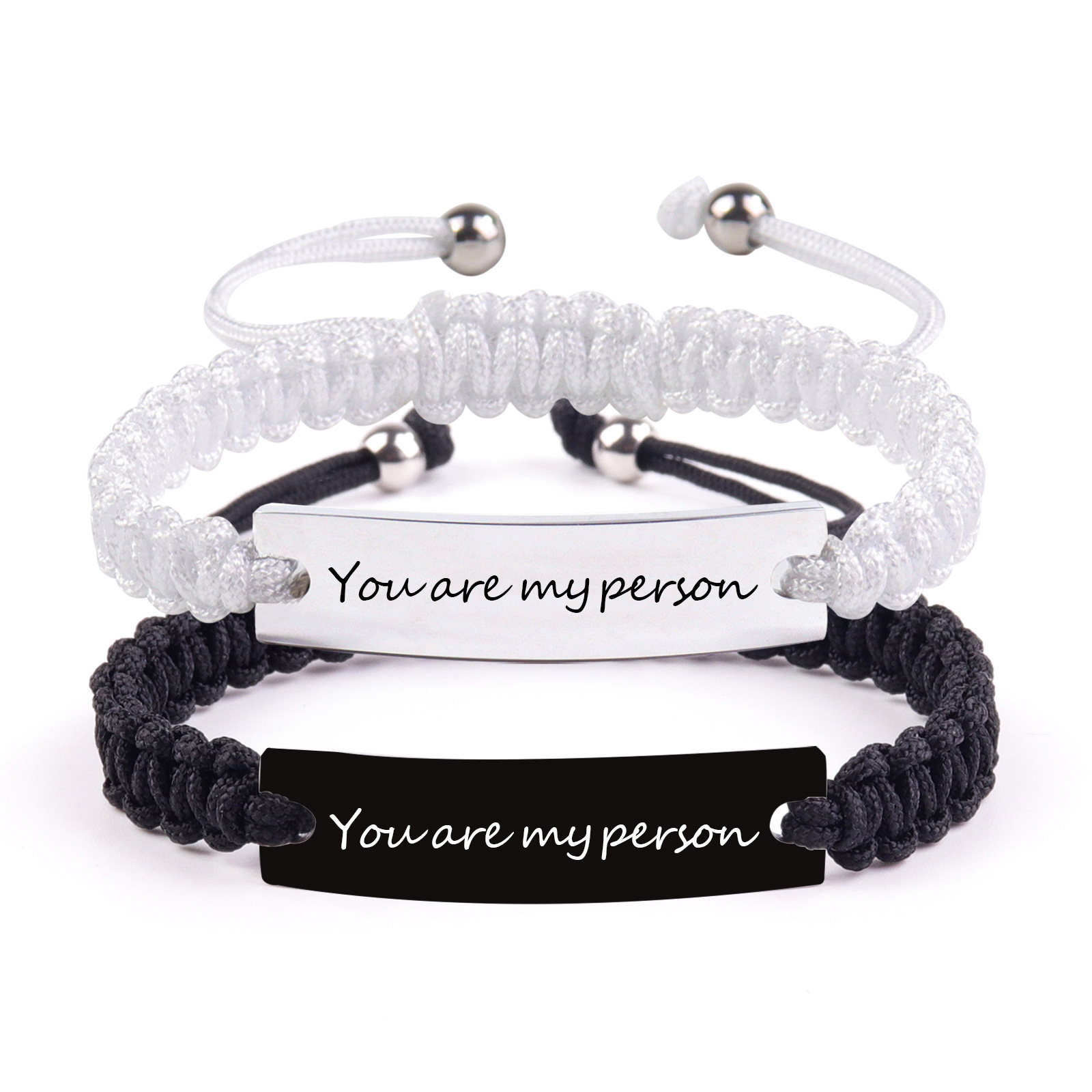 Couple steel plate engraved silver beads hand-woven love magnetic stainless steel bracelet