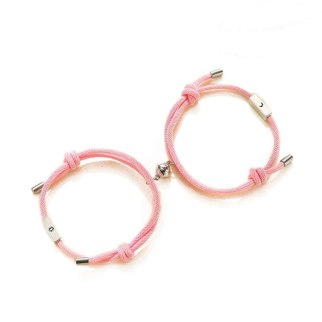 Couple bracelet set LOVE spherical magnetic hand-woven adjustable colored rope bracelet