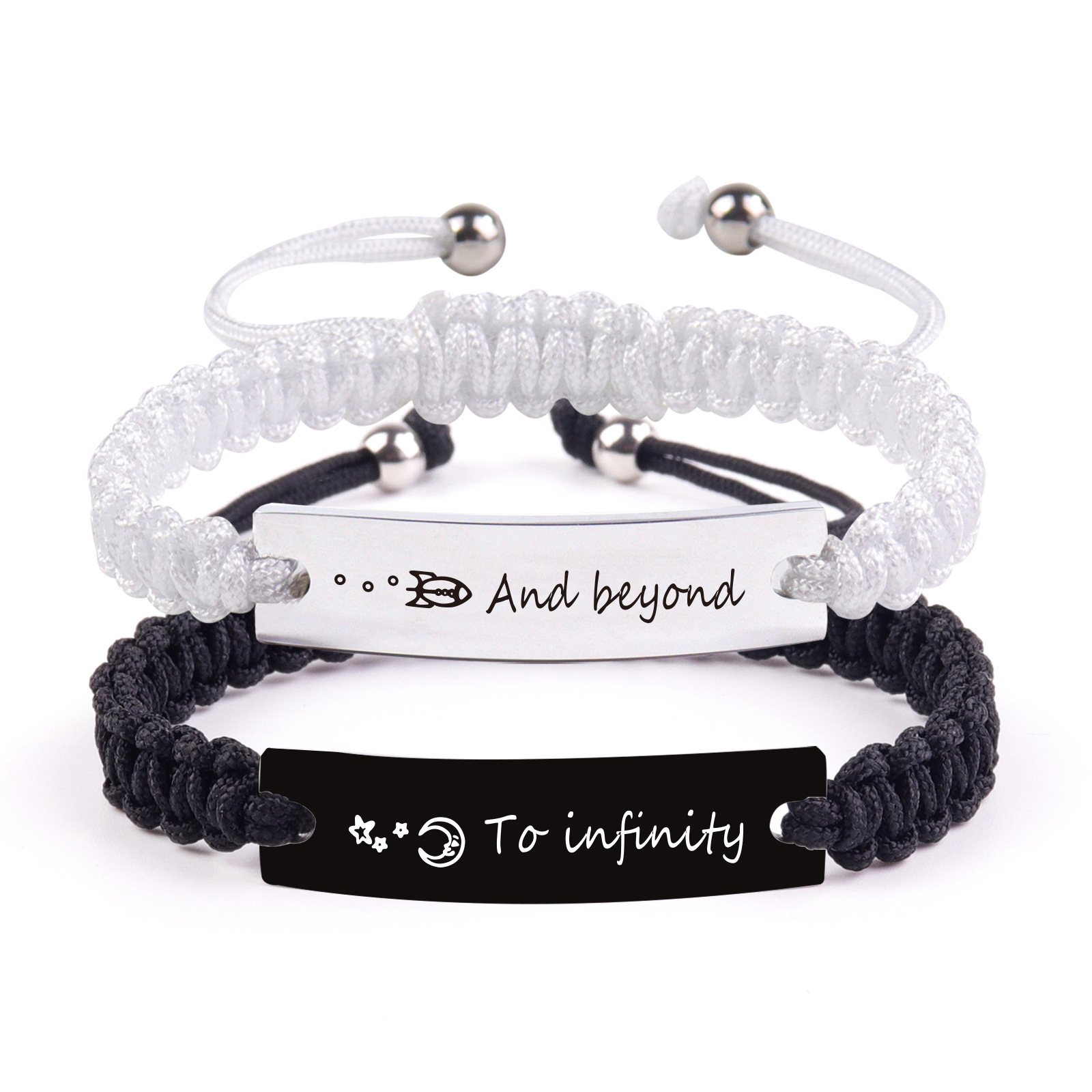 Couple steel plate engraved silver beads hand-woven love magnetic stainless steel bracelet