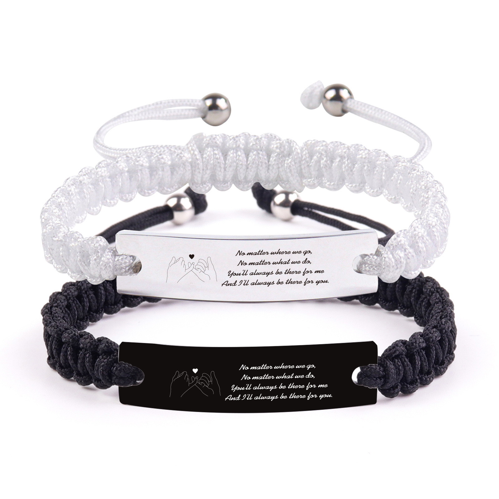 Couple steel plate engraved silver beads hand-woven love magnetic stainless steel bracelet