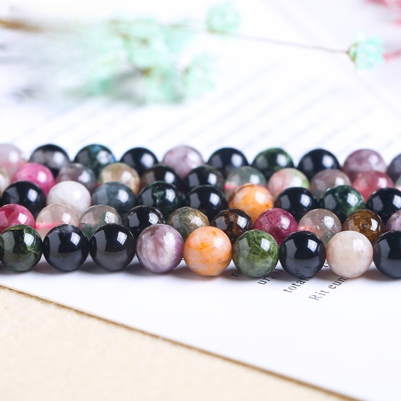 Natural colored tourmaline loose beads DIY bead accessories Tourmaline round beads