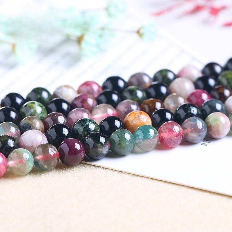 Natural colored tourmaline loose beads DIY bead accessories Tourmaline round beads