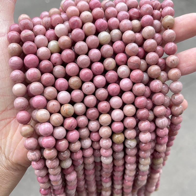 Natural rose stone round beads red wood grain stone loose beads diy jewelry accessories