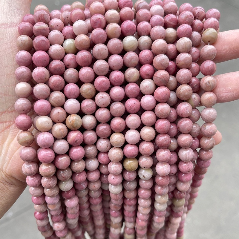 Natural rose stone round beads red wood grain stone loose beads diy jewelry accessories