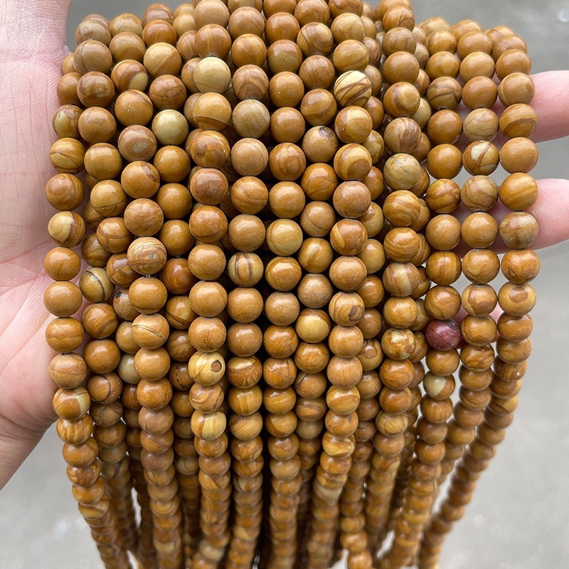 Natural yellow wood grain stone loose beads round beads bracelet beaded DIY jewelry accessories