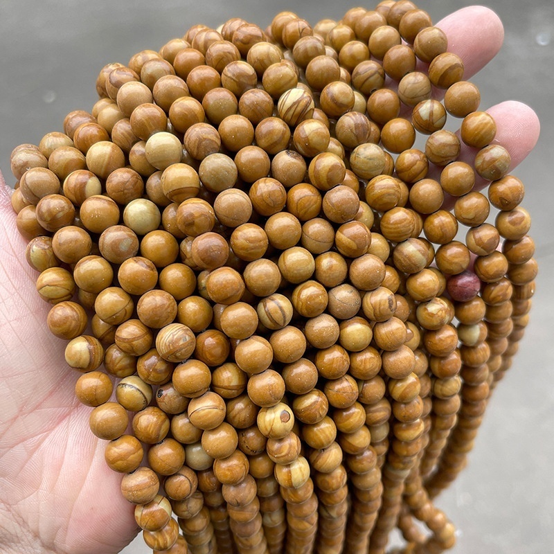 Natural yellow wood grain stone loose beads round beads bracelet beaded DIY jewelry accessories