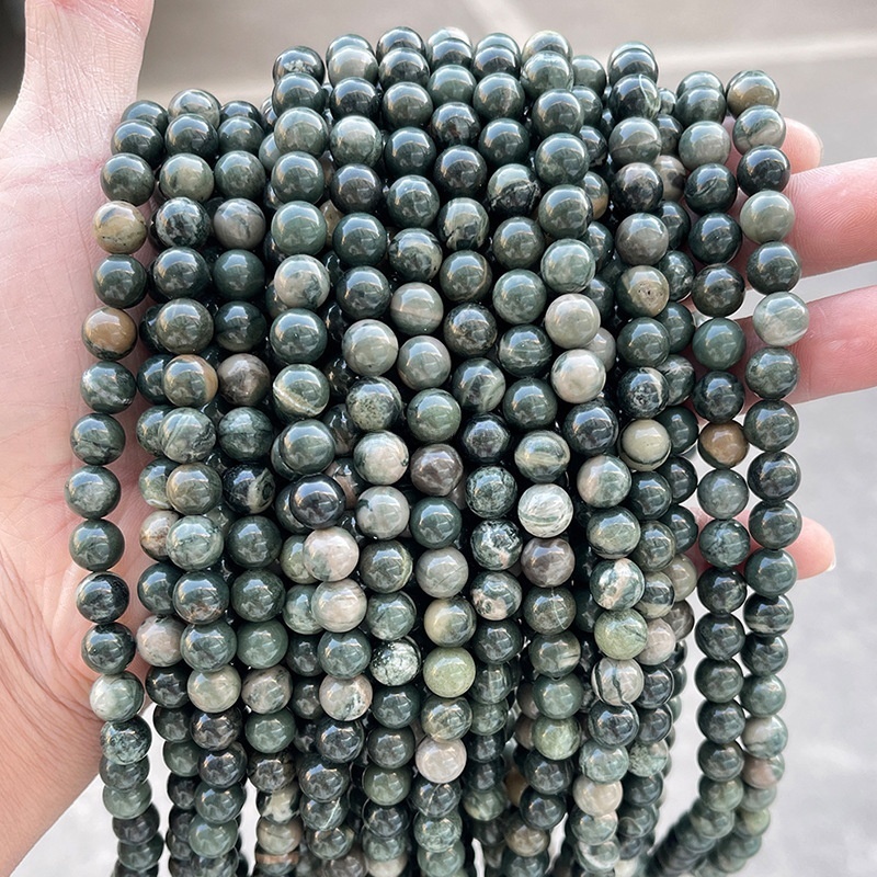 Natural yellow wood grain stone loose beads round beads bracelet beaded DIY jewelry accessories