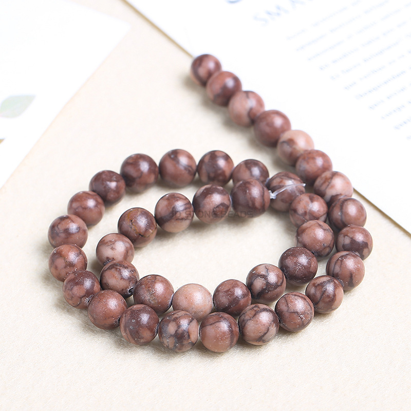 Natural yellow wood grain stone loose beads round beads bracelet beaded DIY jewelry accessories