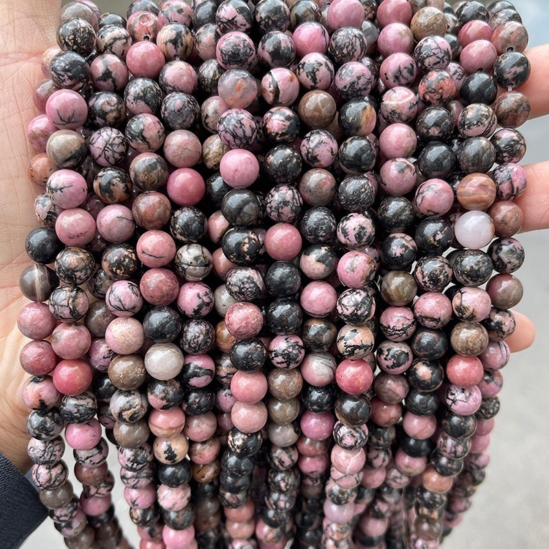Natural Rhodonite round beads loose beads DIY jewelry accessories