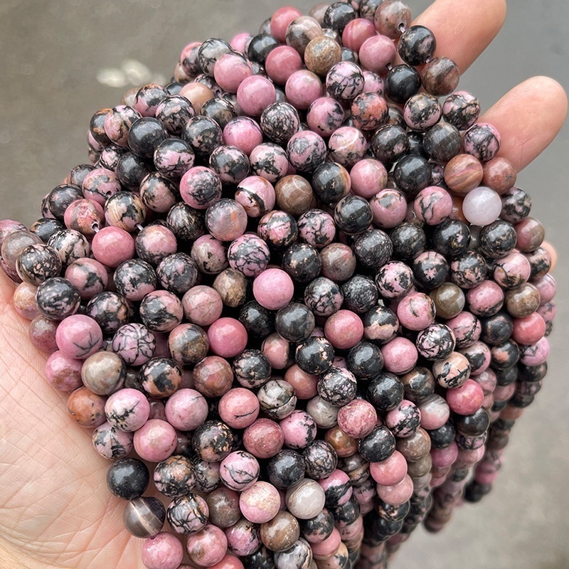Natural Rhodonite round beads loose beads DIY jewelry accessories