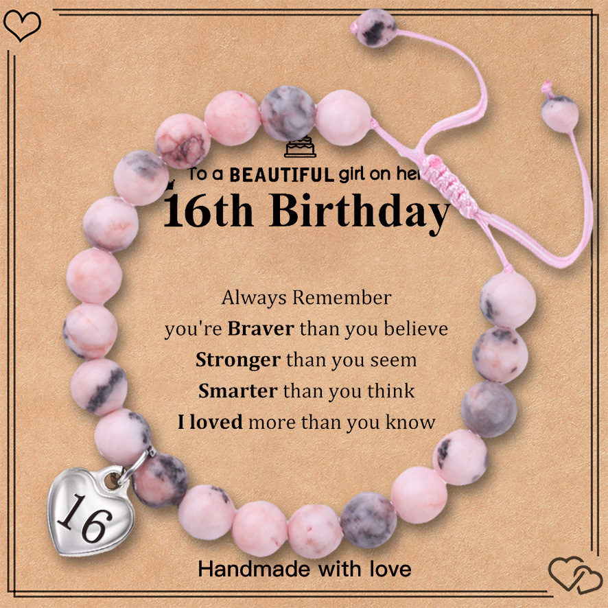 Pink zebra birthday bracelet stainless steel love pendant engraved hand-woven adjustable bracelet