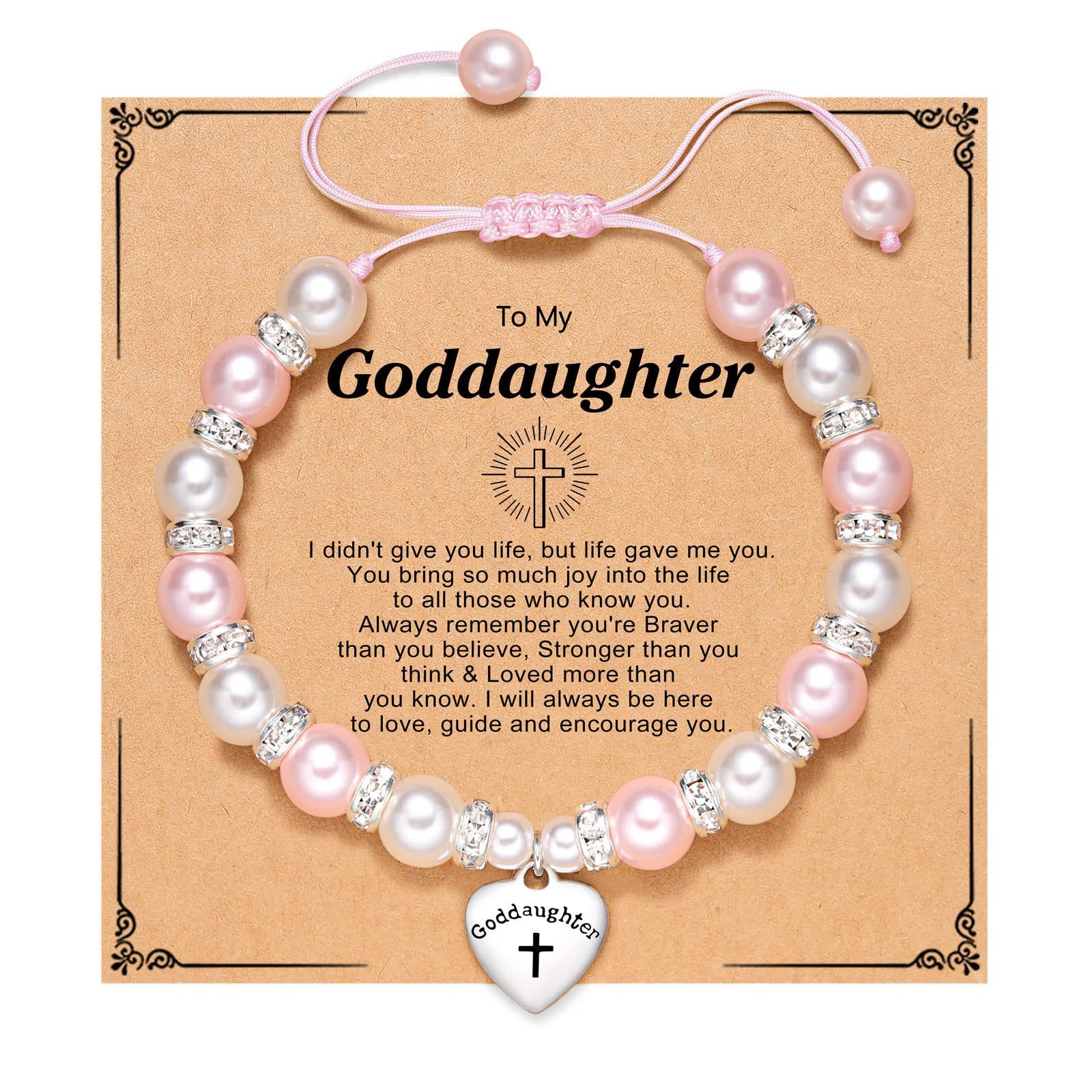 Goddaughter bracelet woven Bala beads love lettering cross Bala beads bracelet
