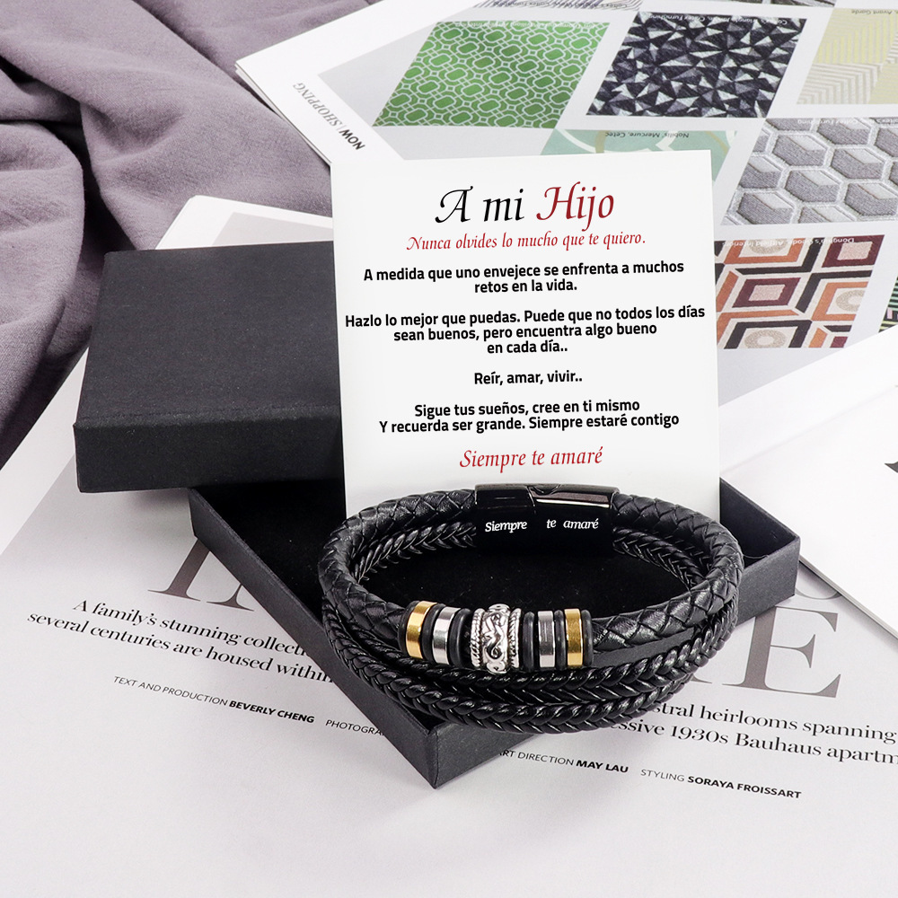 Stainless steel multi-layer braided bracelet leather bracelet engraved gift set bracelet