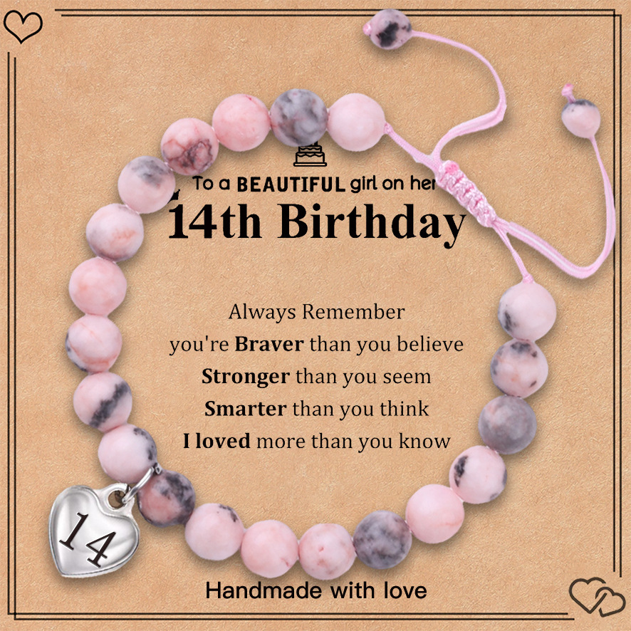Pink zebra birthday bracelet stainless steel love pendant engraved hand-woven adjustable bracelet