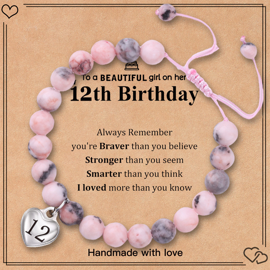 Pink zebra birthday bracelet stainless steel love pendant engraved hand-woven adjustable bracelet