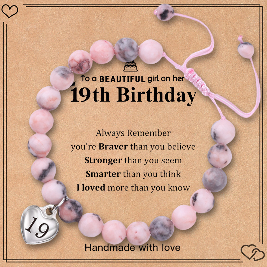 Pink zebra birthday bracelet stainless steel love pendant engraved hand-woven adjustable bracelet