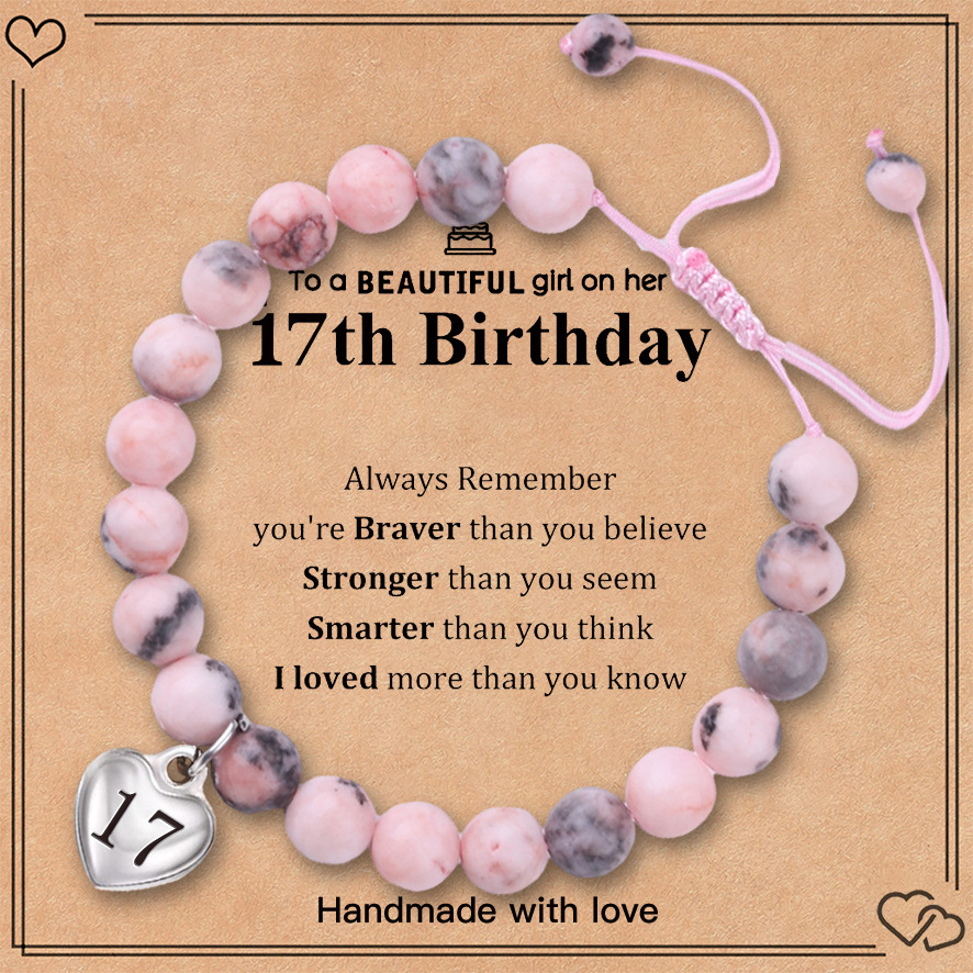 Pink zebra birthday bracelet stainless steel love pendant engraved hand-woven adjustable bracelet