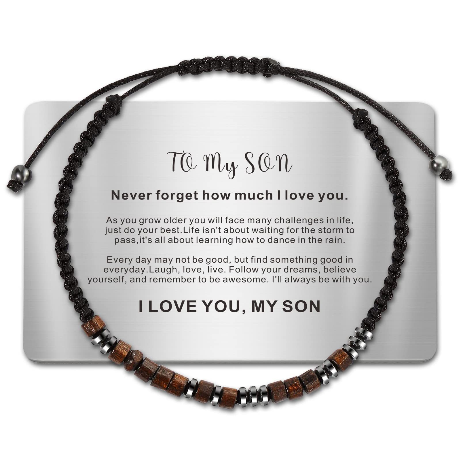 Morse code bracelet engraved steel plate wooden beaded bracelet